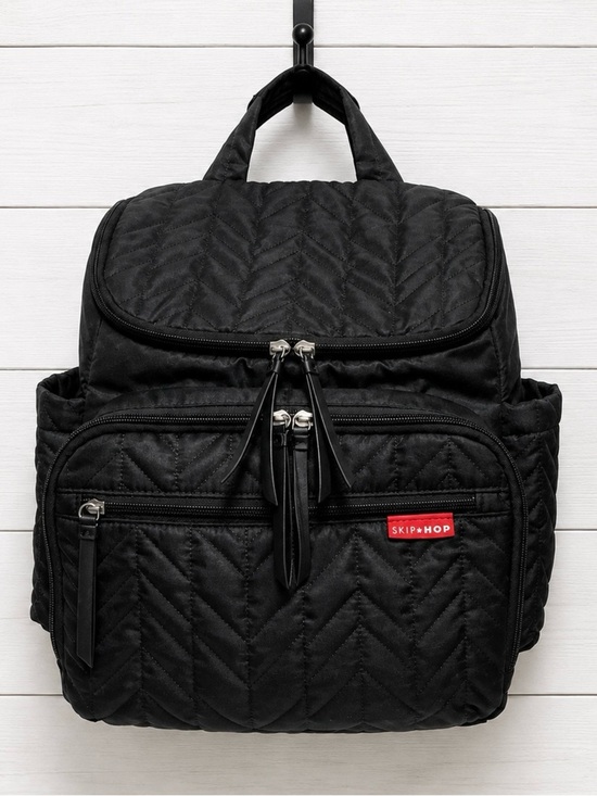 Skip Hop Handbags - Skip Hop Black Quilted Diaper Bag Backpack With Changing Pad